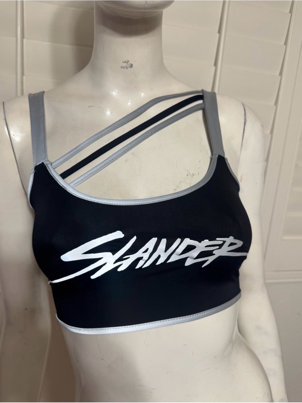 New S slander black crop top shirt festival rave light reflective raver small